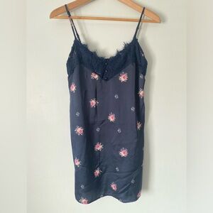 Abercrombie and Fitch Navy Blue Floral Eyelash Lace Slip Dress Size XS